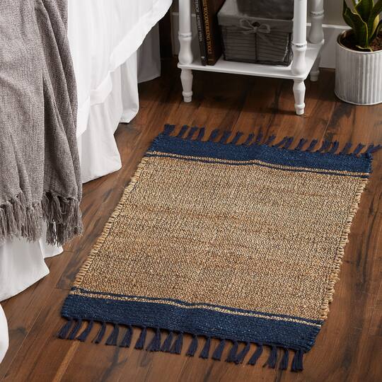 DII® French Blue With Natural Jute Stripes Hand-Loomed Rug, 2ft. x 3ft.